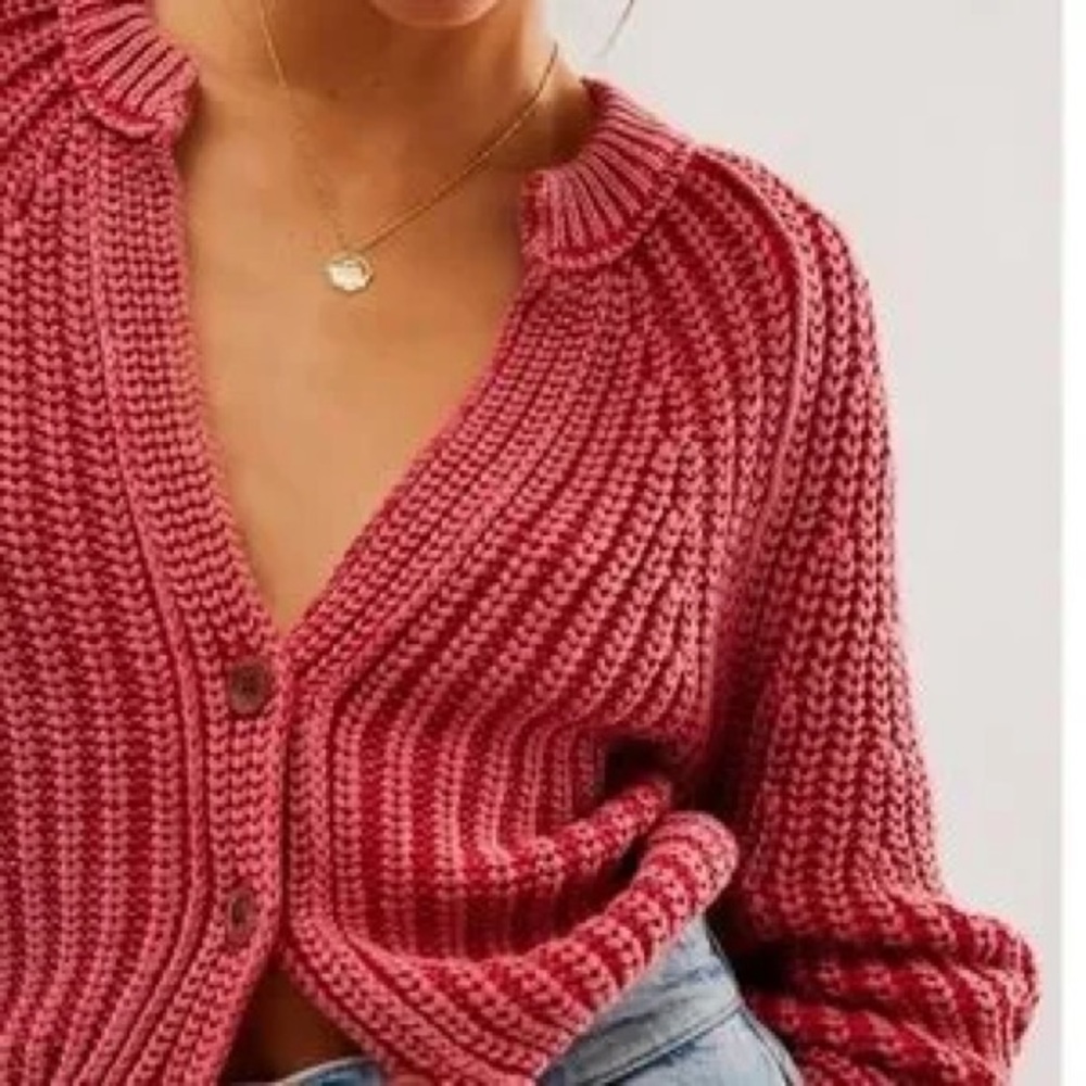 Free People - Sweet Nothing Cotton Cardigan in Cherry - Picture 4 of 8